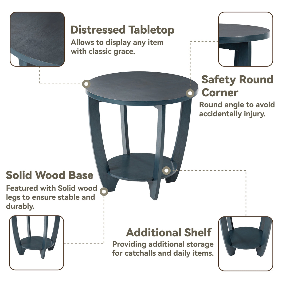 Rustic Round End Table with Storage Shelf F9964