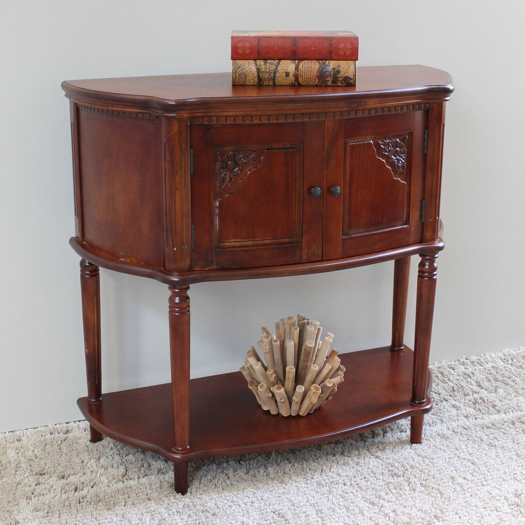 Antique White Carved Wood Two Door Console Table O8637