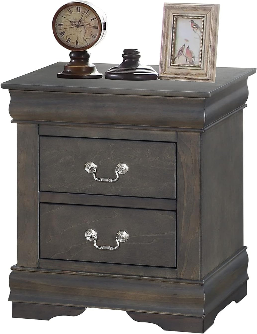 2 Drawer Gray Wooden Nightstand H44075