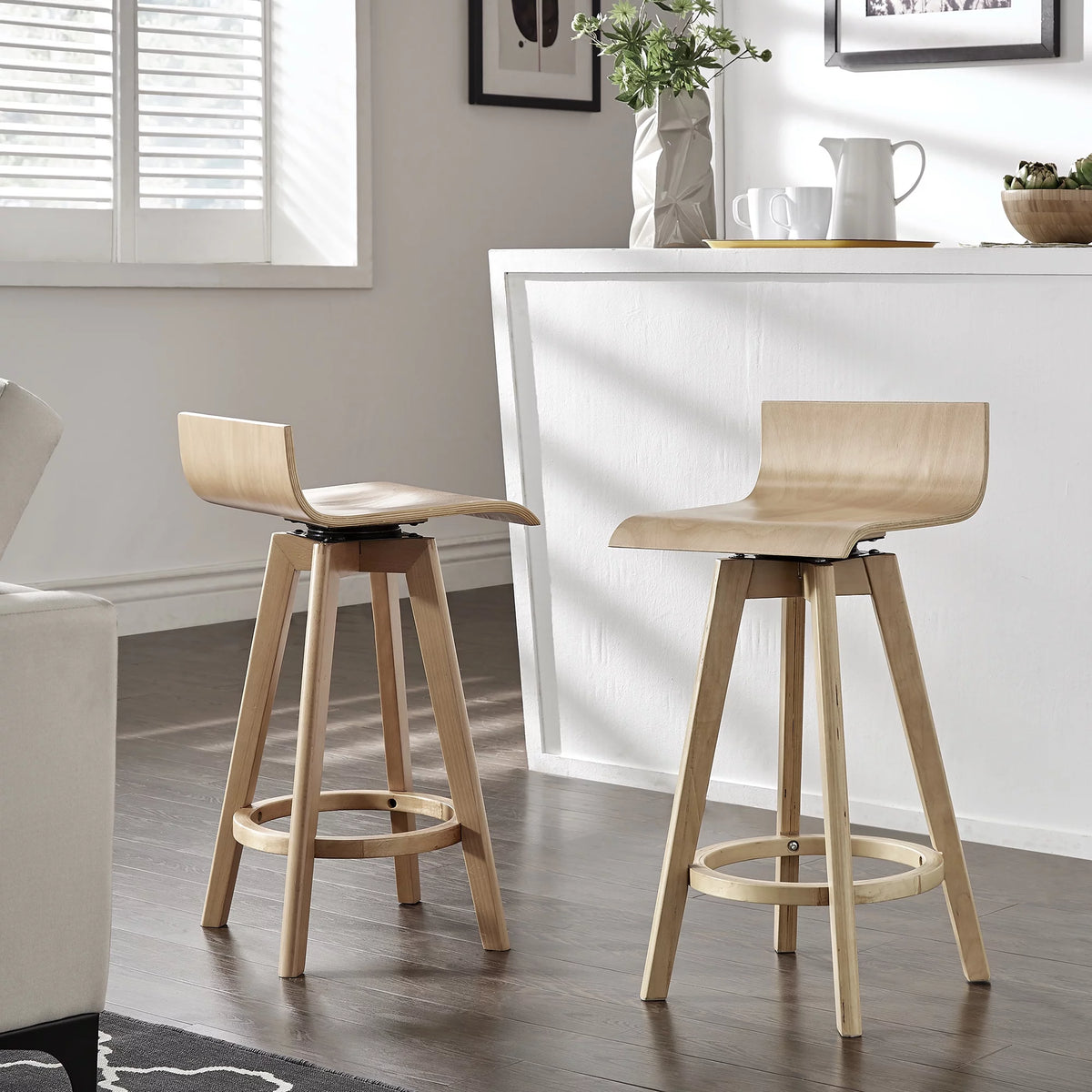 Set of 2 Natural Wood Swivel Counter Stool N965300