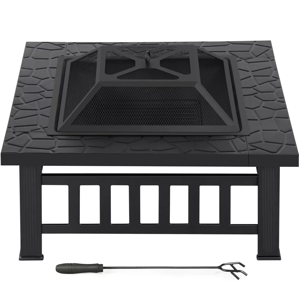 32'' Black Metal Square Fire Pit with Cover U2898