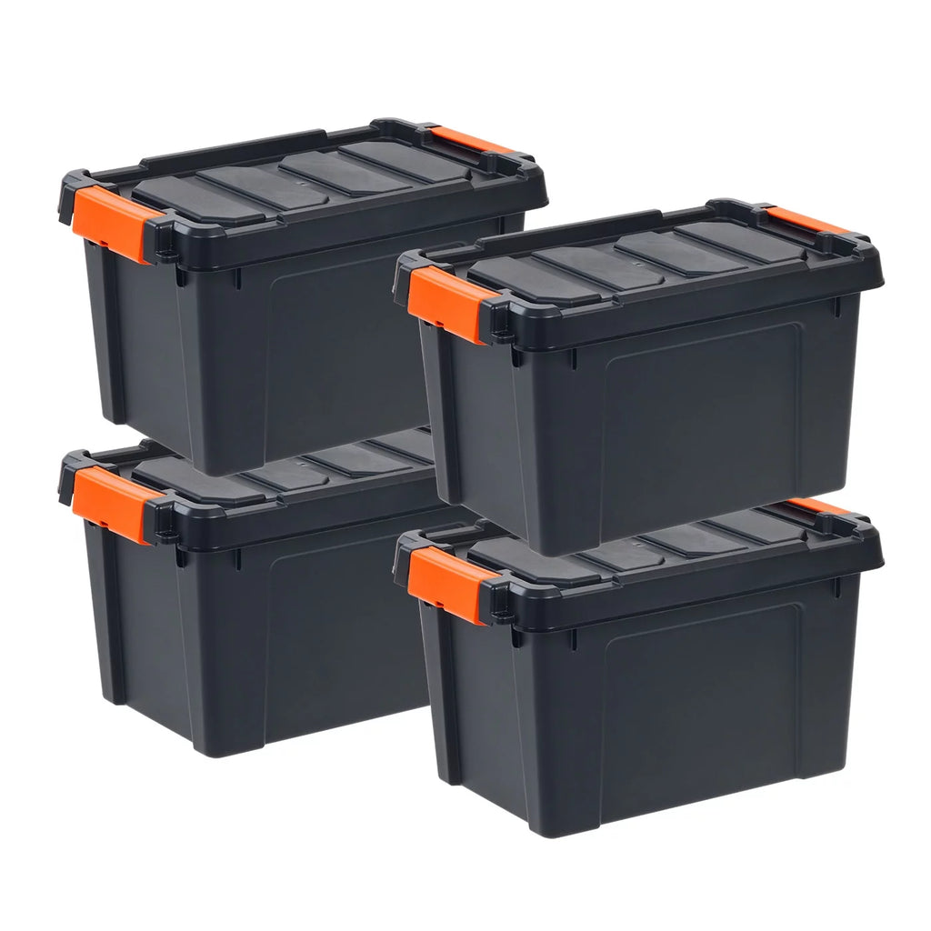 5 Gallon Heavy Duty Plastic Storage Bin Black, Set of 4 W647
