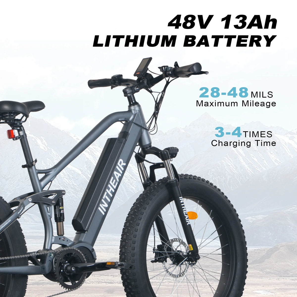 26'' Fat Tire Electric Bike 750W Mid Motor Gray B872