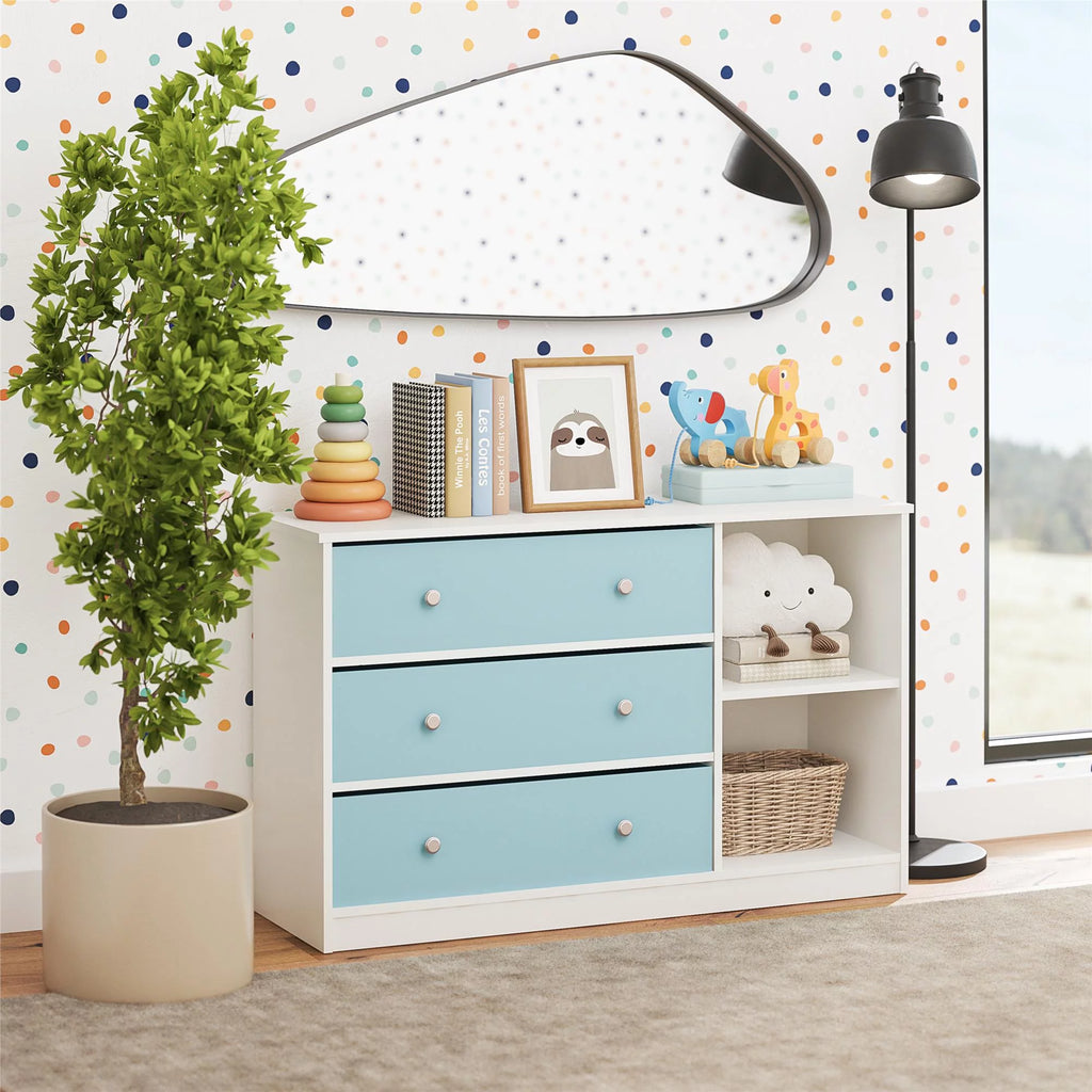 White Wide Dresser with 3 Fabric Bins U154836