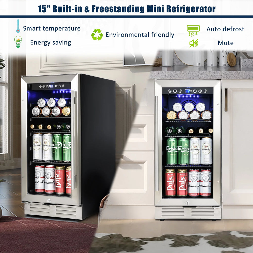 15" Mini Beverage Refrigerator/Wine Cabinet, 120 Cans V77956