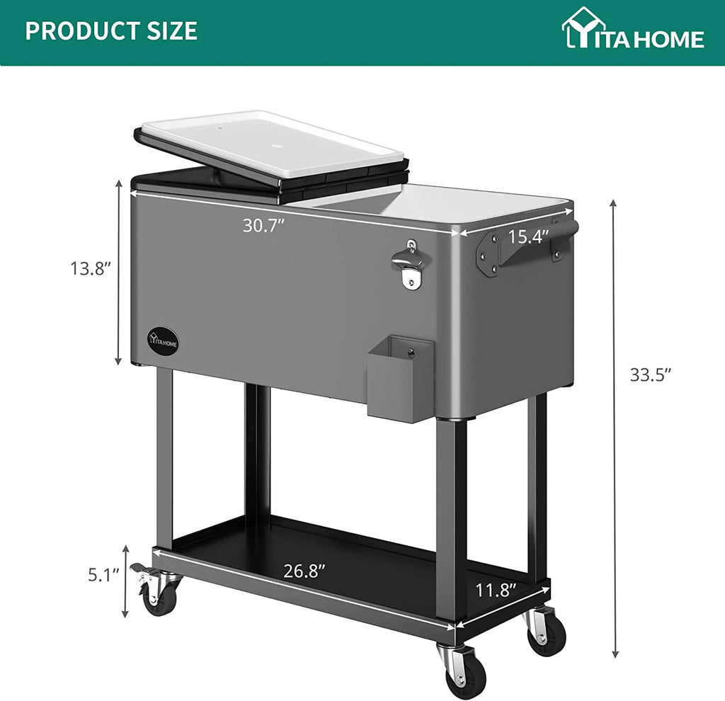 80 Quart Rolling Cooler Cart with Wheels D699354