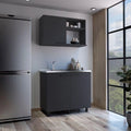 2 Piece Kitchen Set, Wall Cabinet + Utility Sink, Black Wengue Finish U37580