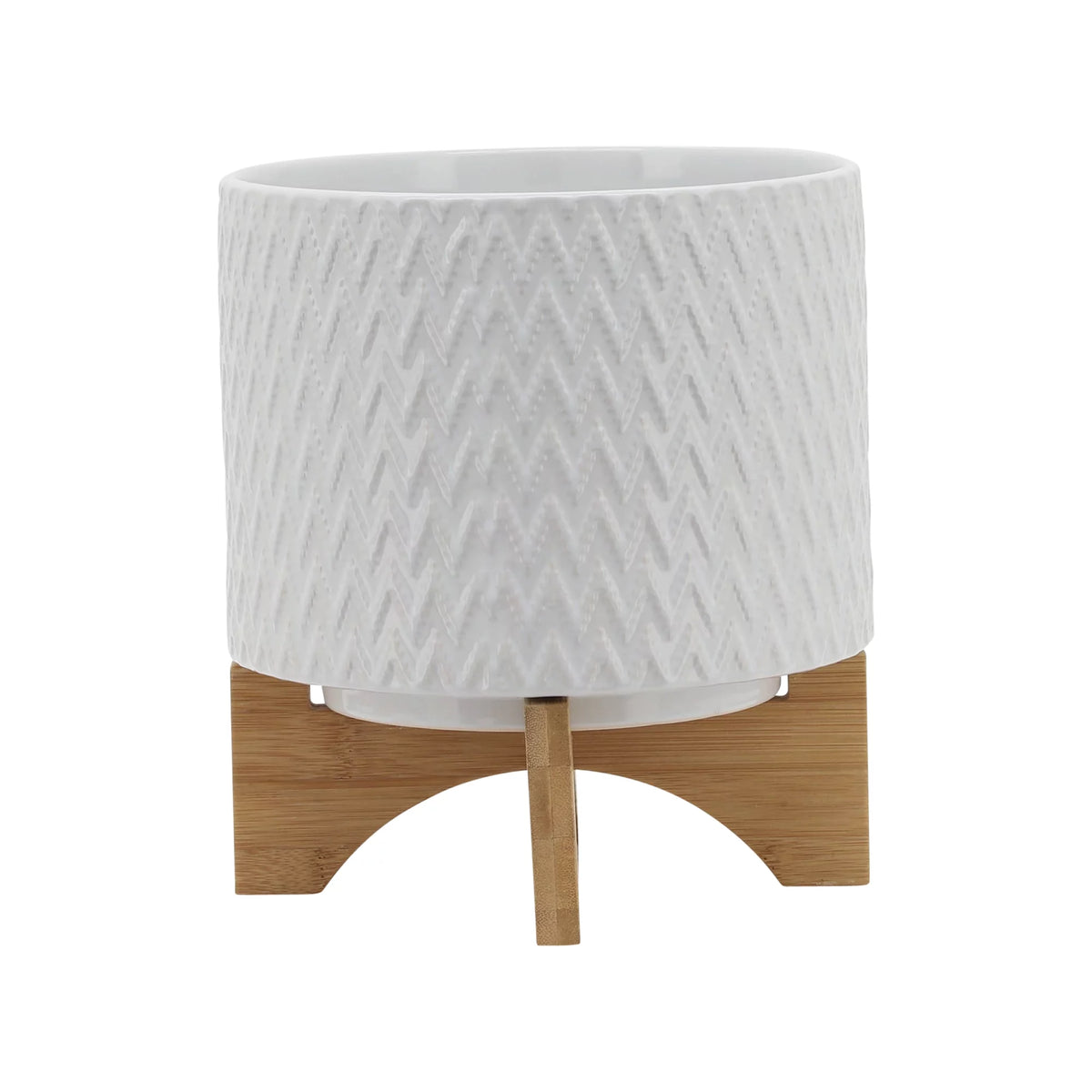 White Ceramic Chevron Planter With Stand G495110