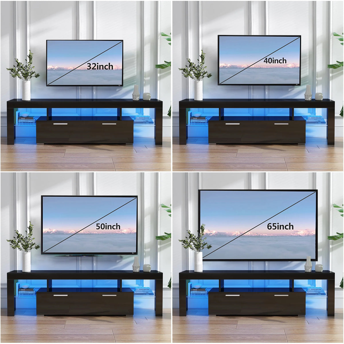 White High Gloss TV Stand with Storage Shelves A983947