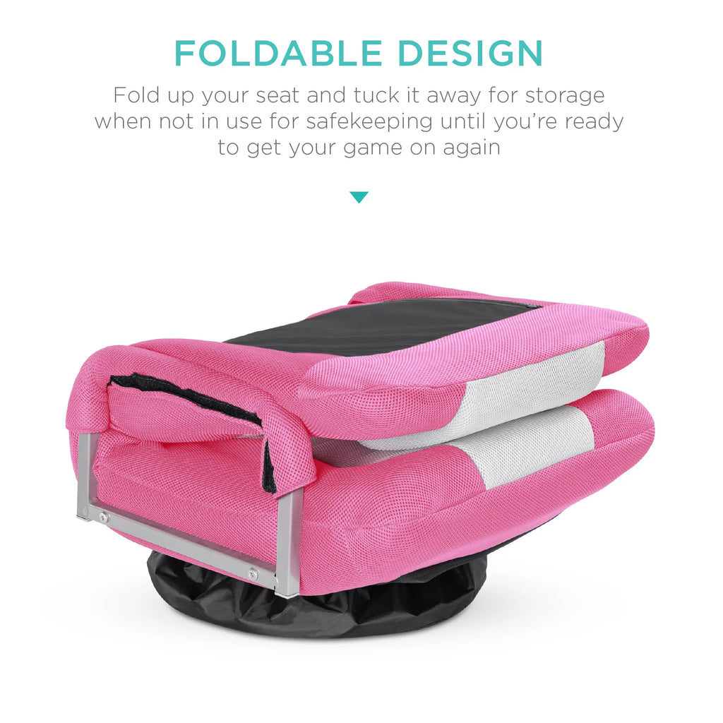 Pink White Foldable Swivel Floor Chair T7241
