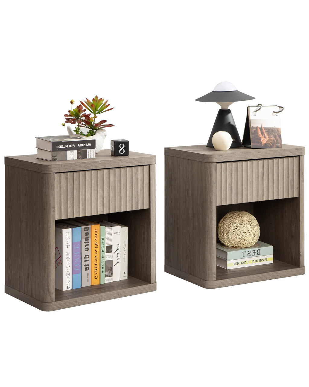 Gray Set of 2 Wood Nightstands with Drawer Y519