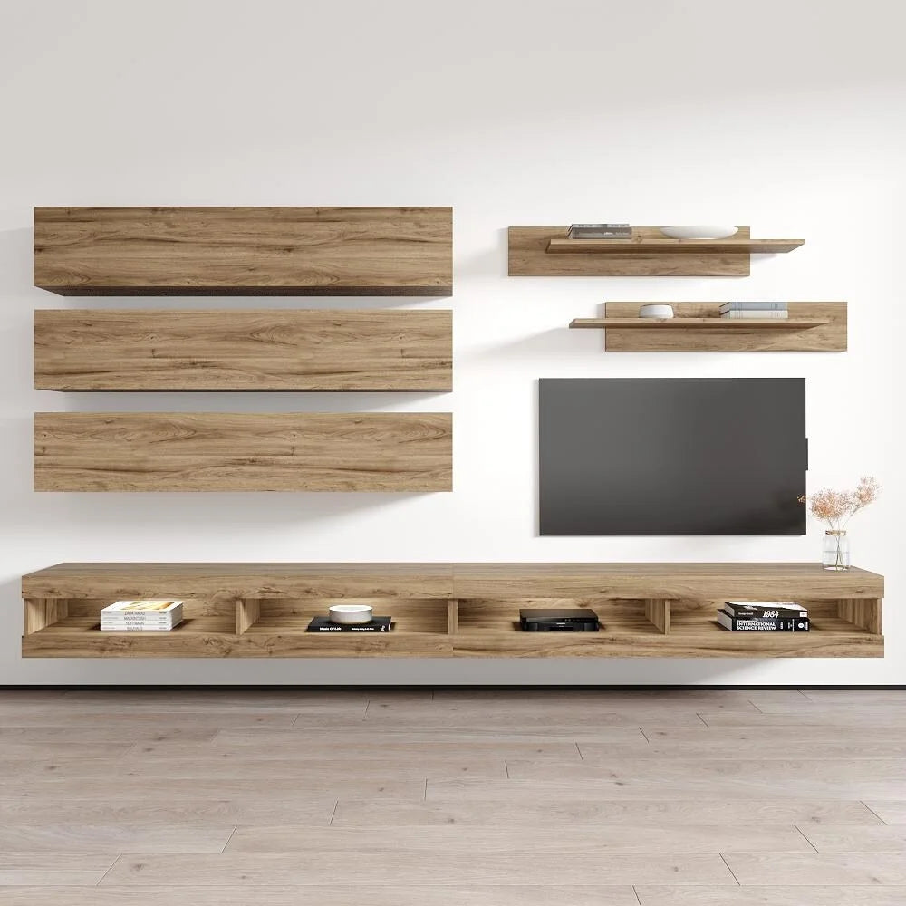 Oak Wall Mounted Floating Entertainment Center B86246