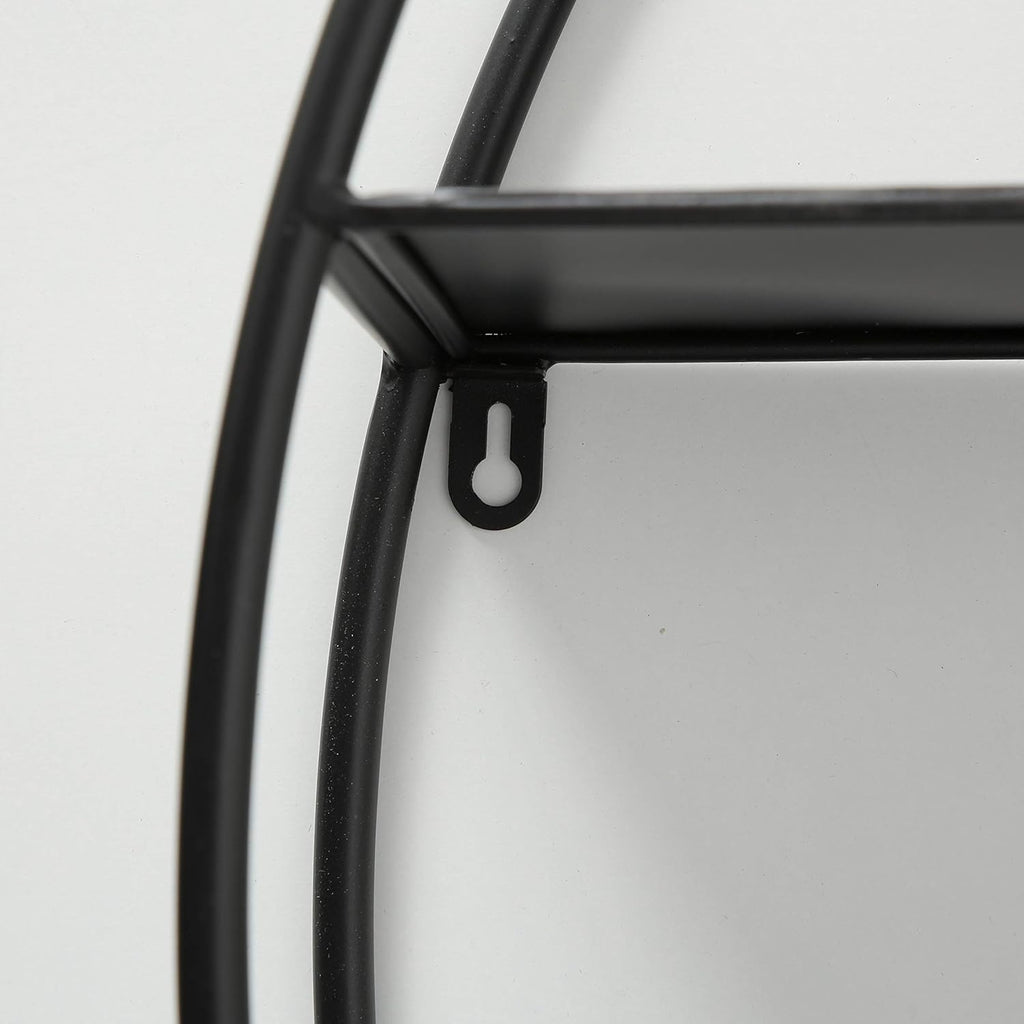 Round Metal Wall Shelf, 4 Levels, Black Iron, 29 Inches Diameter R358