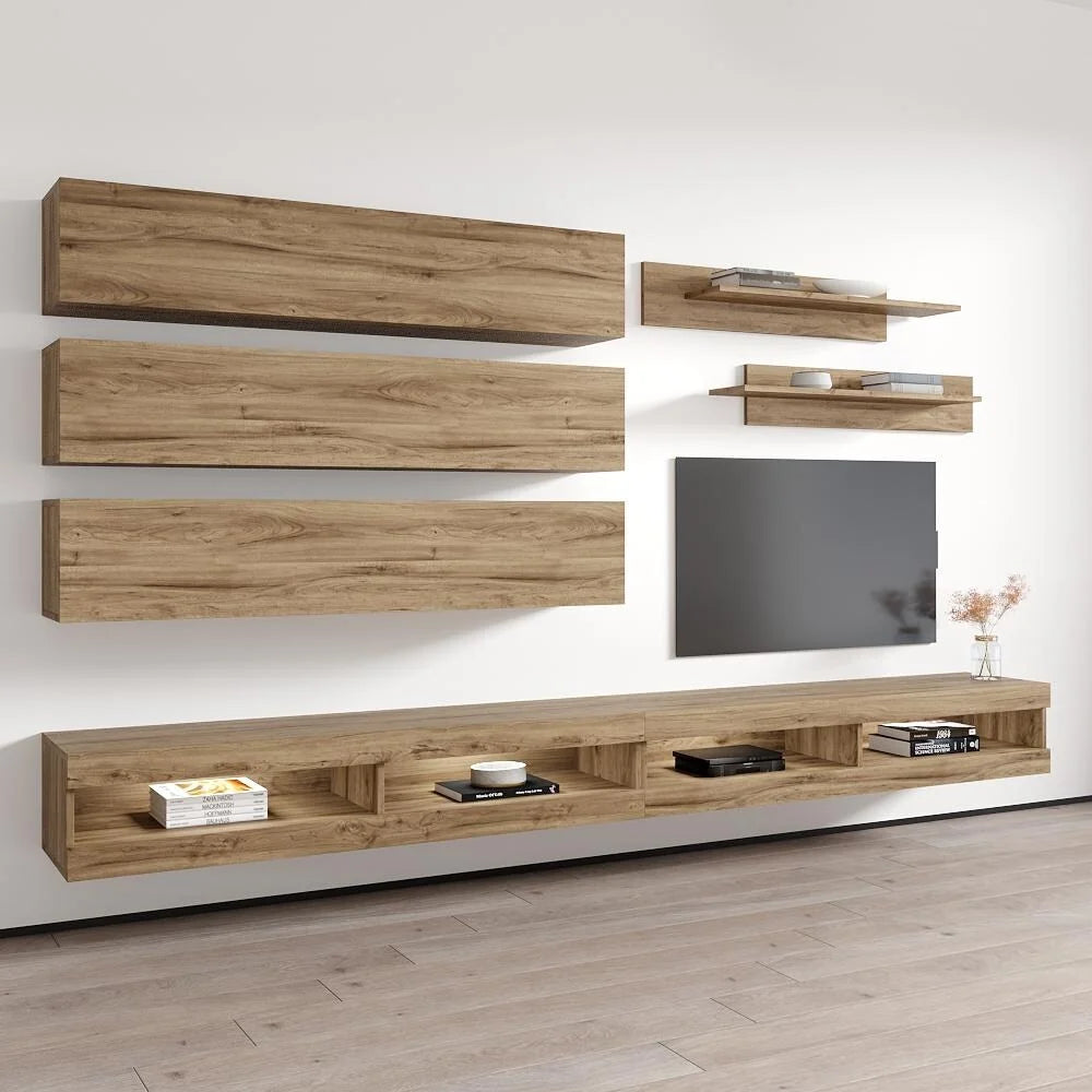 Oak Wall Mounted Floating Entertainment Center B86246