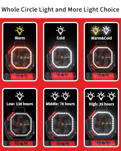 Battery Operated Portable Oscillating Fan with LED Lantern Light 20000mAh Rechargeable X9913