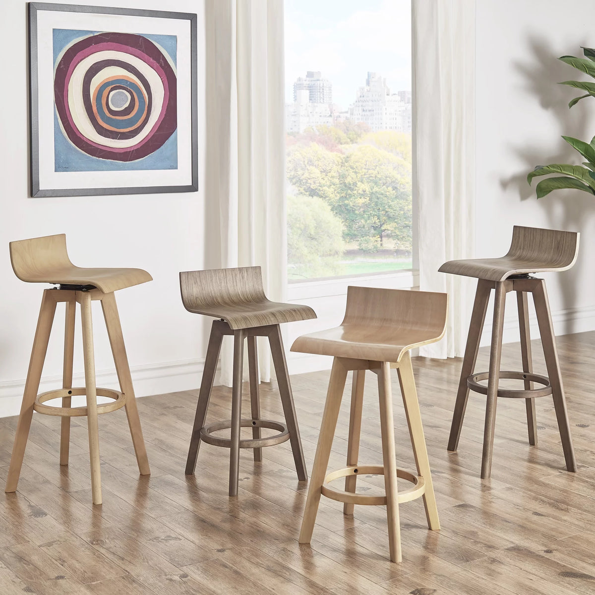 Set of 2 Natural Wood Swivel Counter Stool N965300