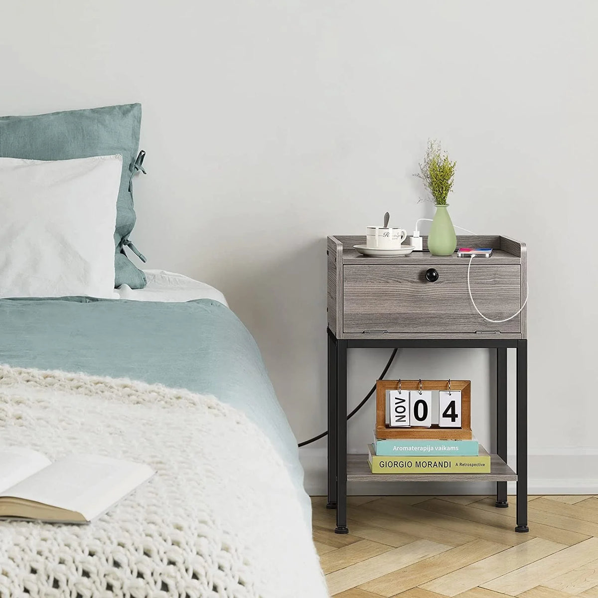 Bedside End Table with Storage Drawer J264