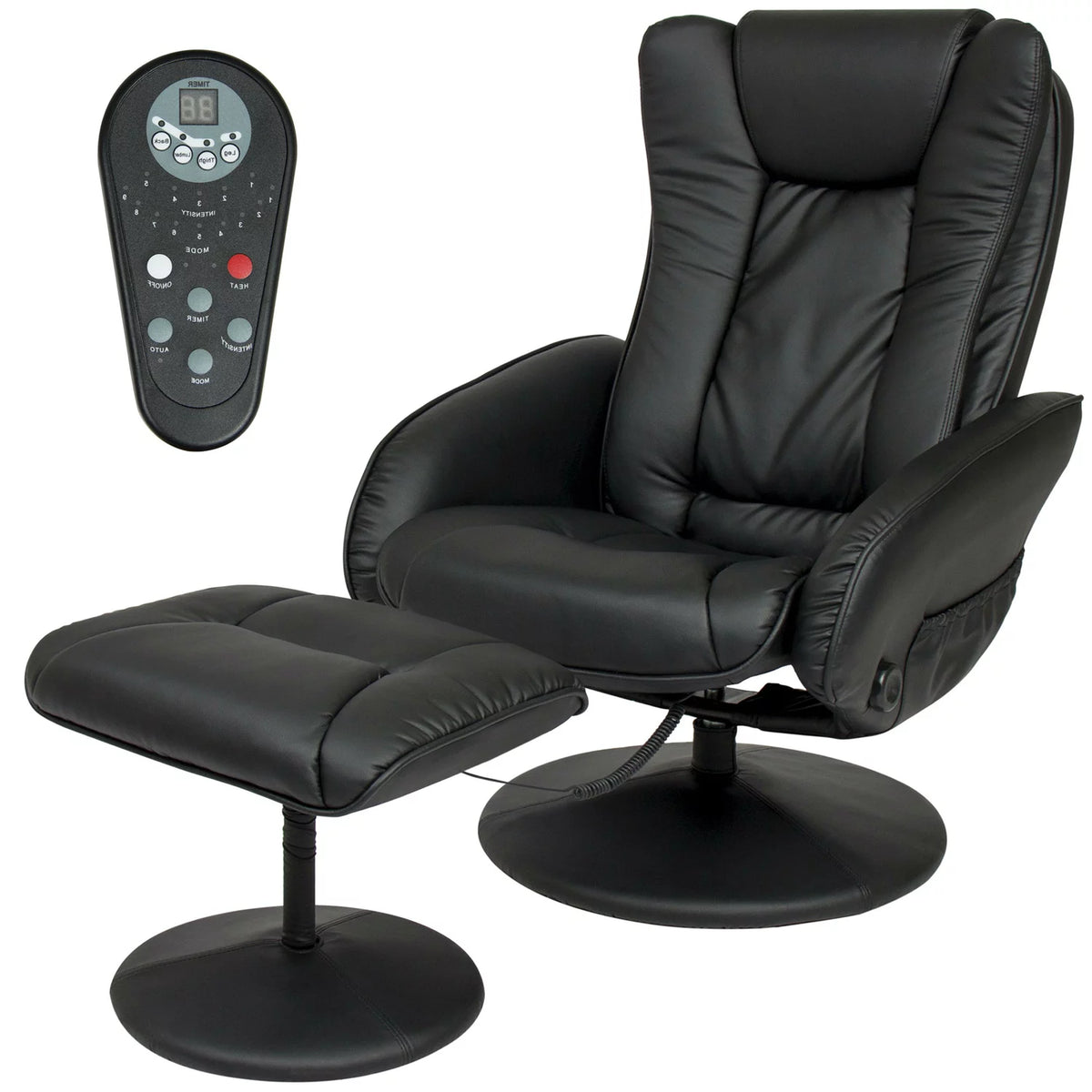 Black Faux Leather Electric Massage Recliner Chair with Ottoman L2153