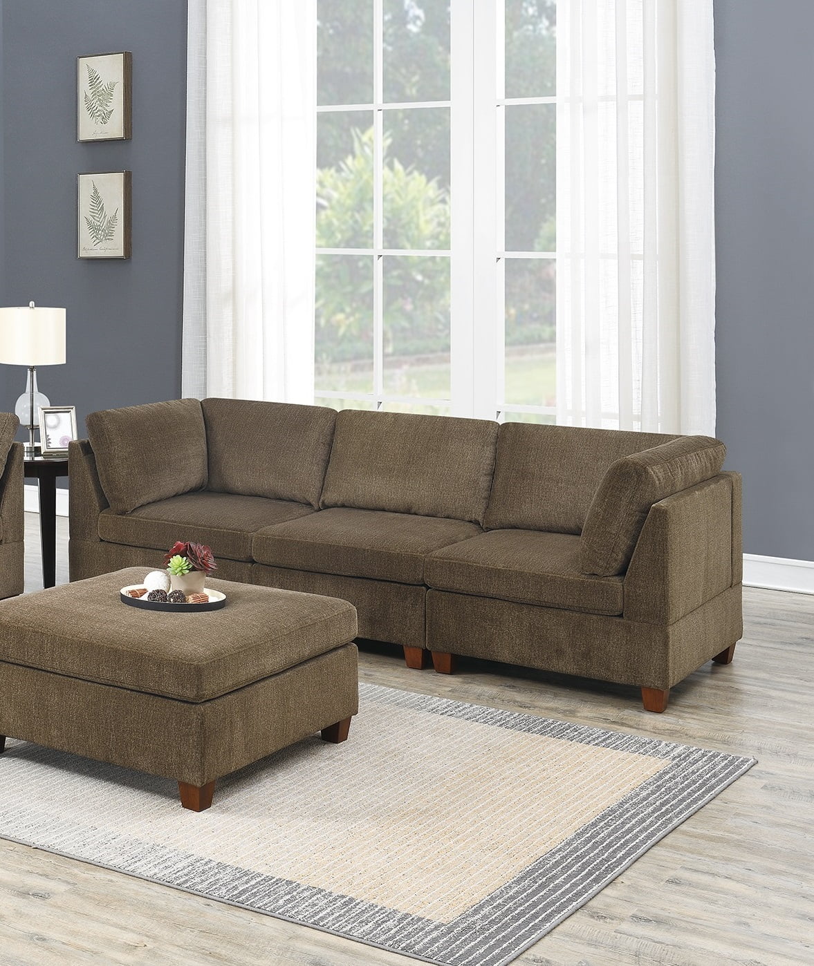 Tan Chenille Modular Sectional Sofa Set 7Pc L112