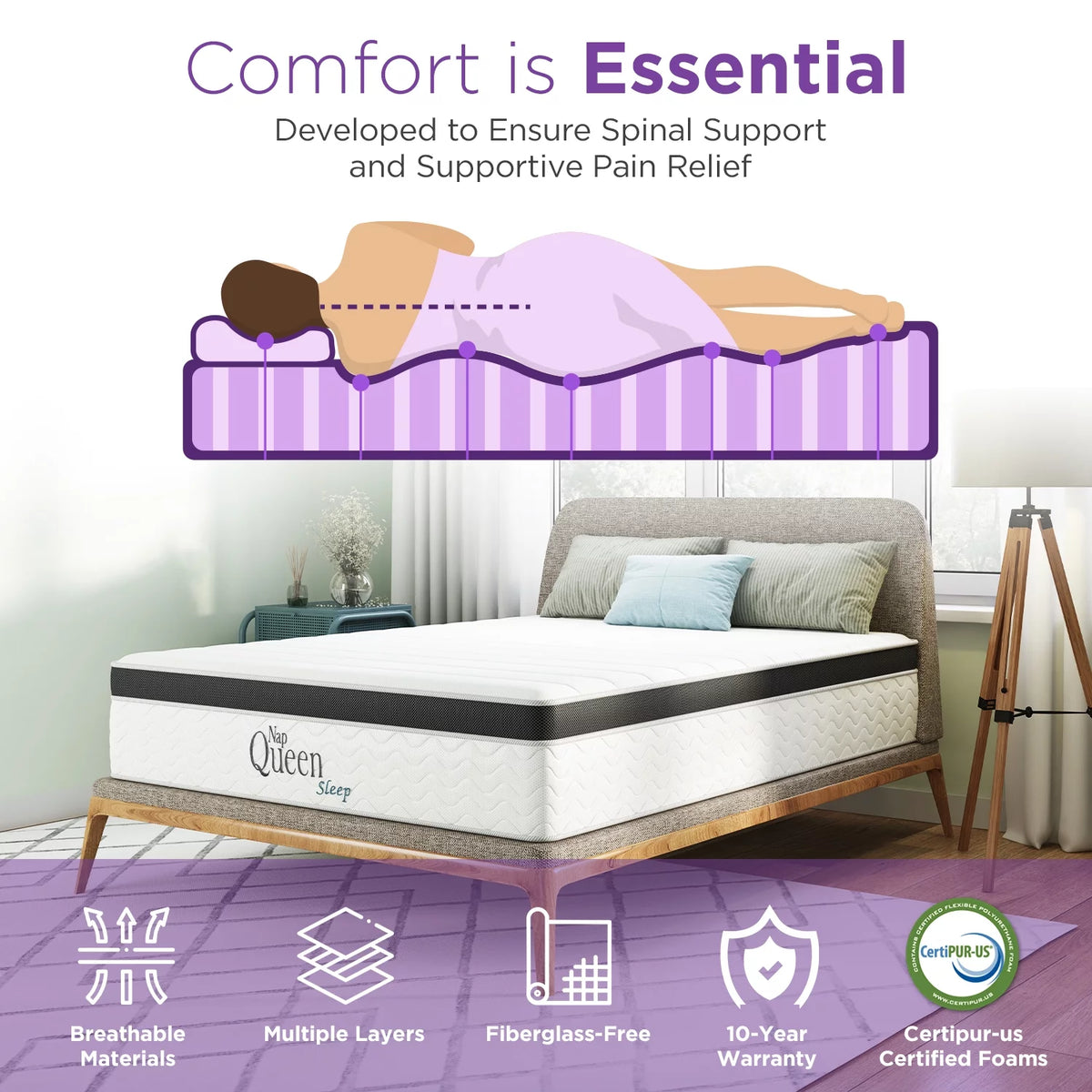 8 Inch Queen Size Hybrid Memory Foam and Coils Mattress P705203