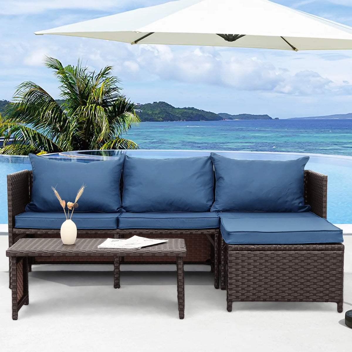 3 Pieces Patio Conversation Set with Coffee Table Q9187