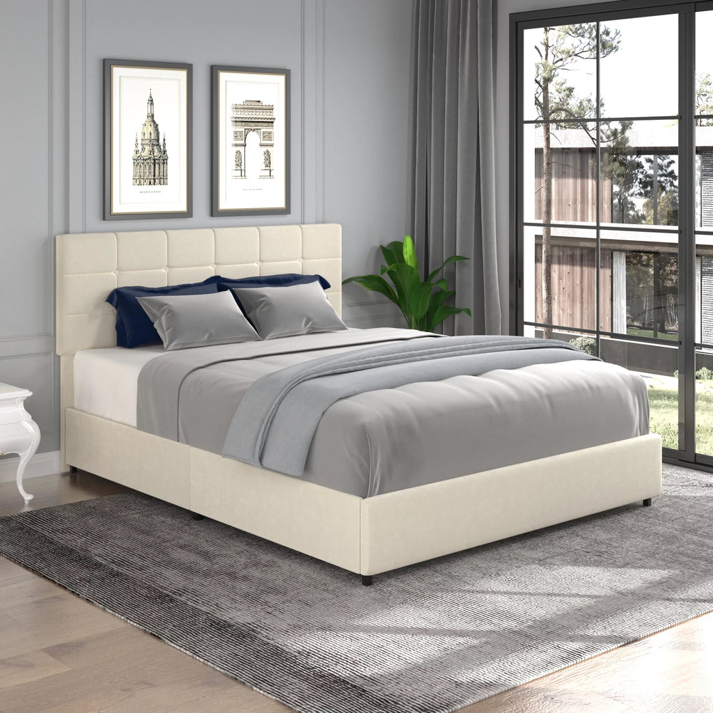 Queen Size Velvet Upholstered Platform Bed with Headboard and 4 Drawers S6838