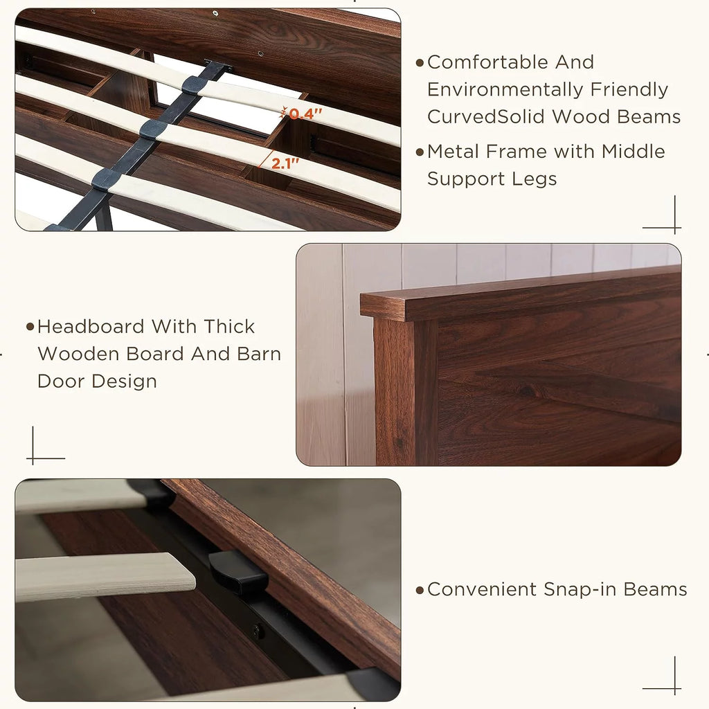 King Bed Frame with Headboard and Storage Cabinets P4818
