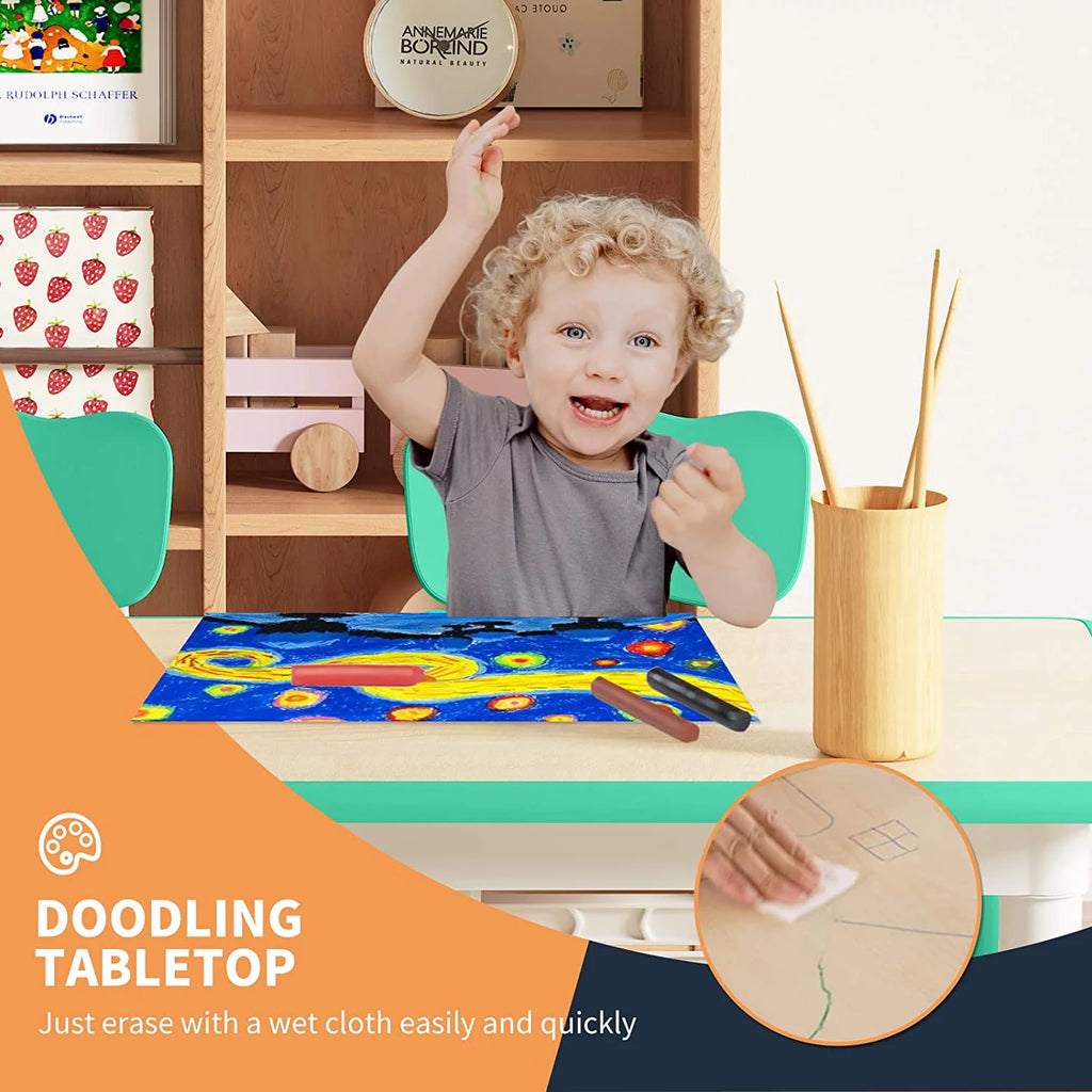 Kids Table and Chairs Set, Multi Levels Height Adjustable, Mint Green N8705