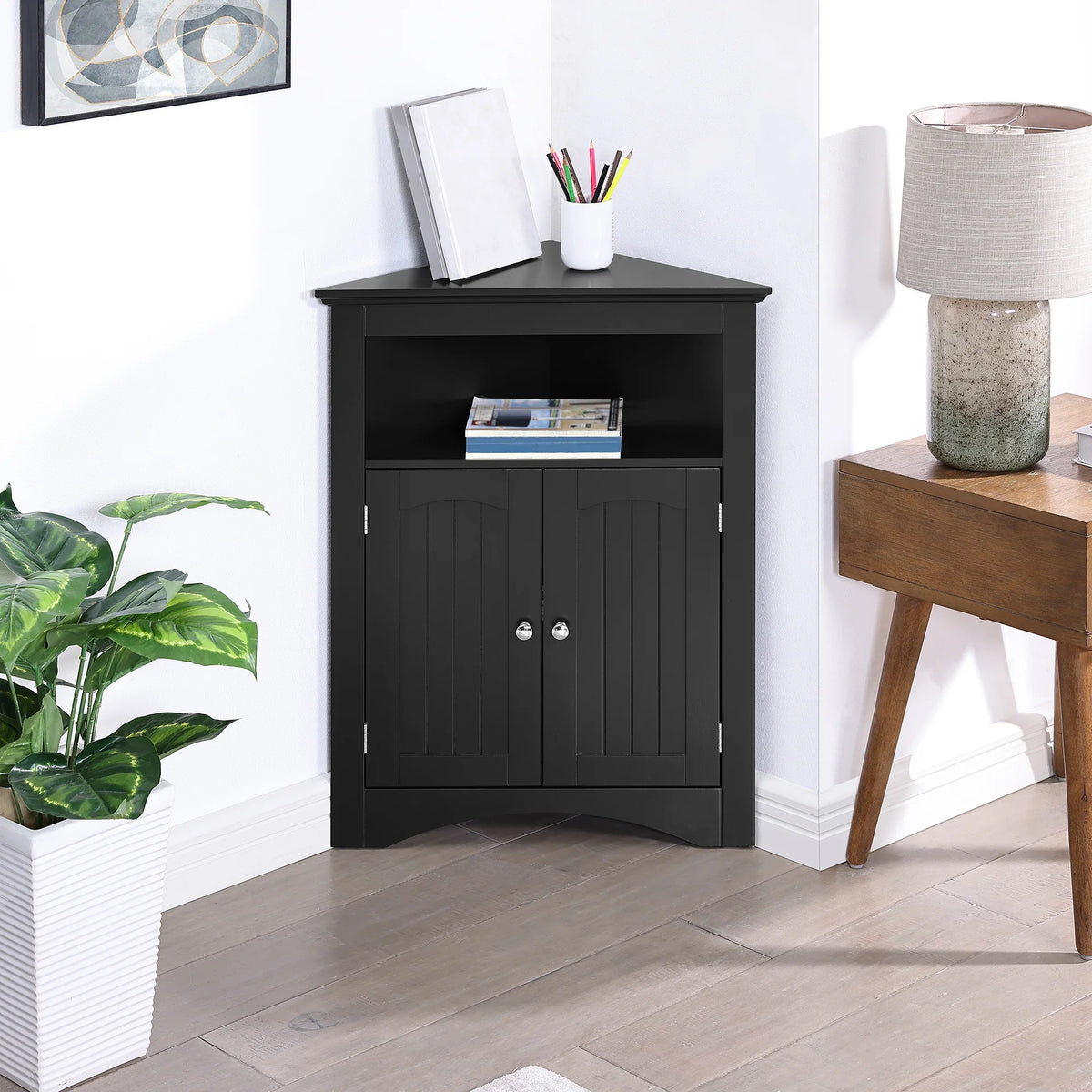 Free Standing Corner Storage Cabinet with Doors and Shelves T6466