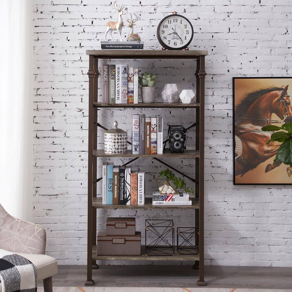 Brown Wood 5-Shelf Bookcase L7017