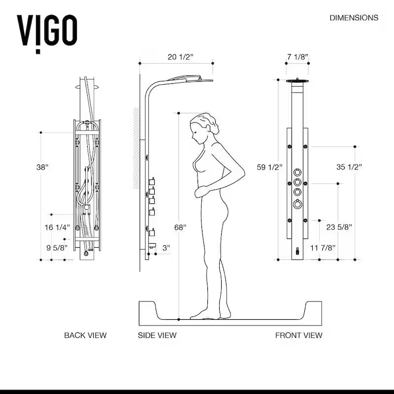 6-Jet Shower Panel System with Rainhead and Hand Shower Wand in Stainless Steel U596