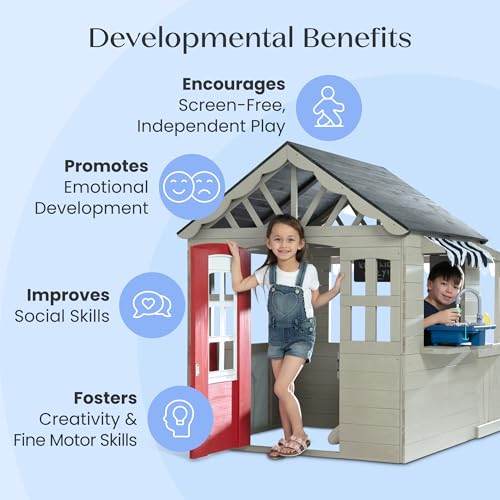 Wooden Cedar Playhouse with Play Sink and Picnic Table R9013