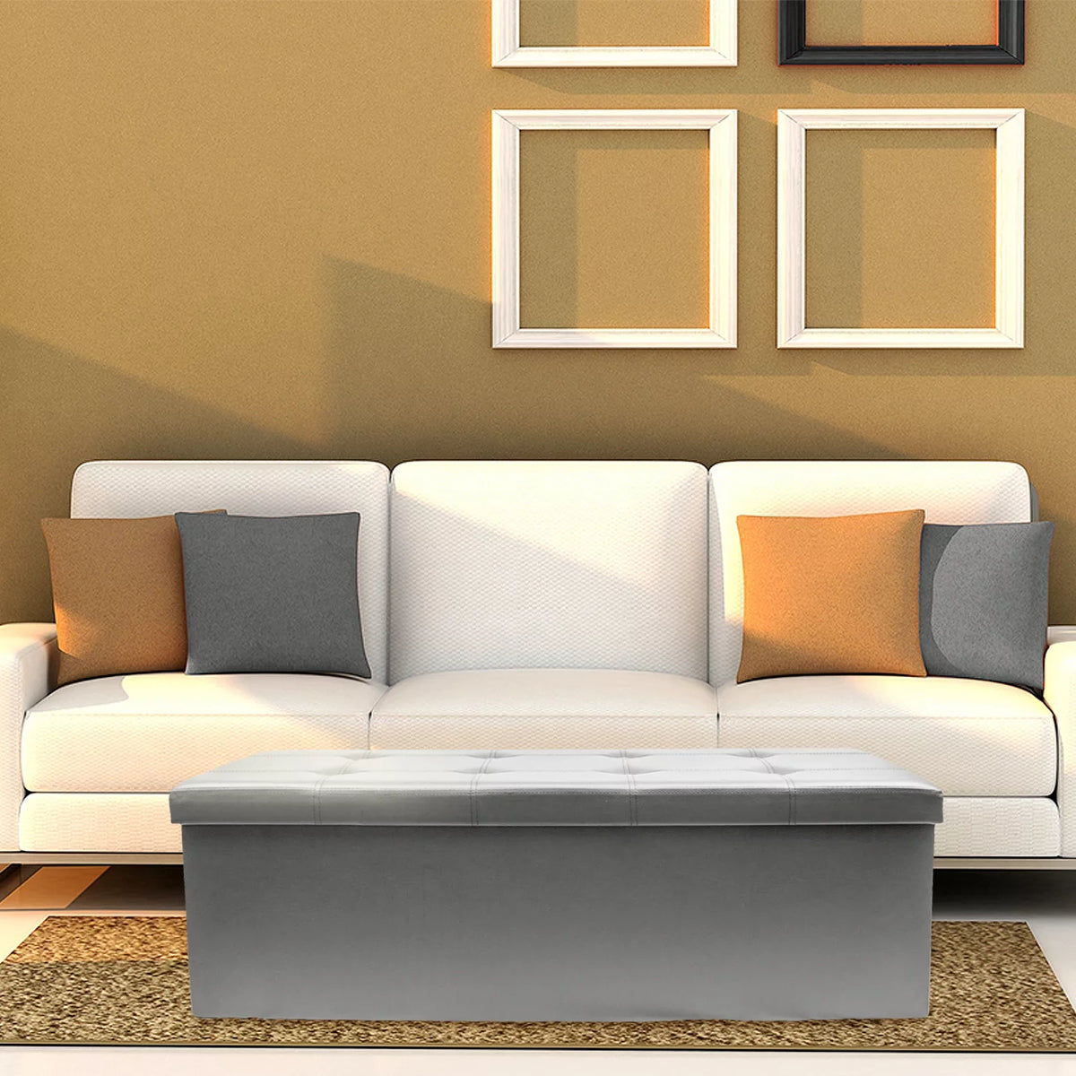 Faux Leather Folding Storage Ottoman Bench V8024