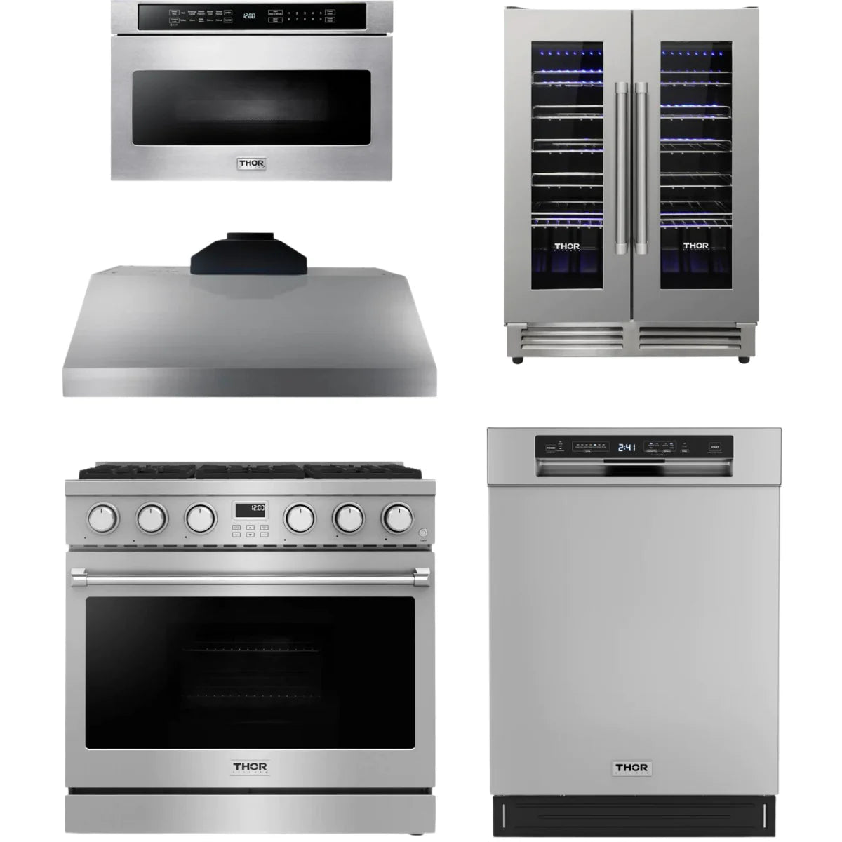 36 Gas Range, Range Hood, Dishwasher, Microwave and Wine Cooler L52767