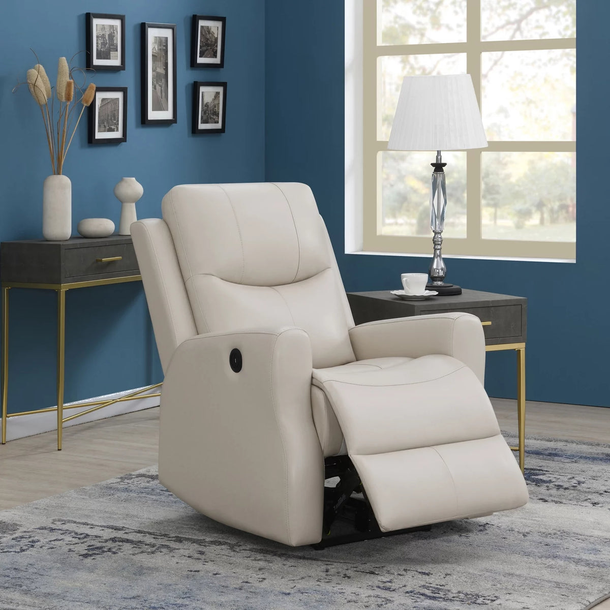 Beige Upholstered Power Recliner with USB Port B851