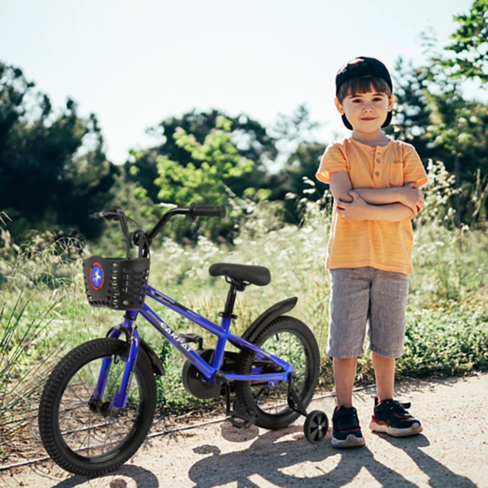 14 Inch Kids Bike with Training Wheels and Basket, White E27474