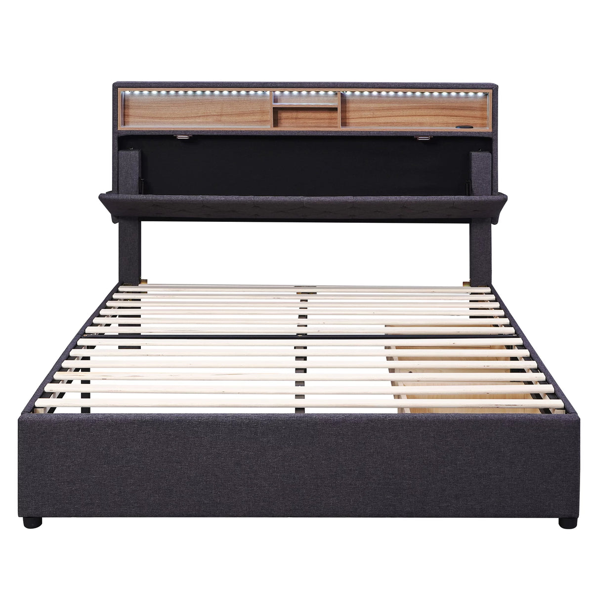 Upholstered Full Platform Bed with Shelf and 2 Drawers T9298
