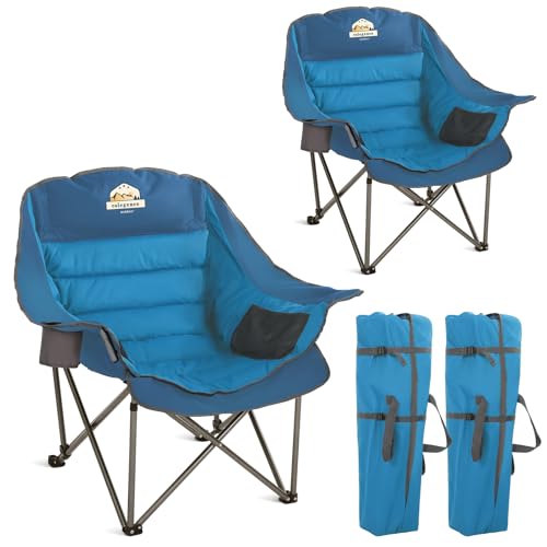 Oversized XL Padded Camping Chair Heavy Duty Portable Folding with Side Pocket Cup Holder O114