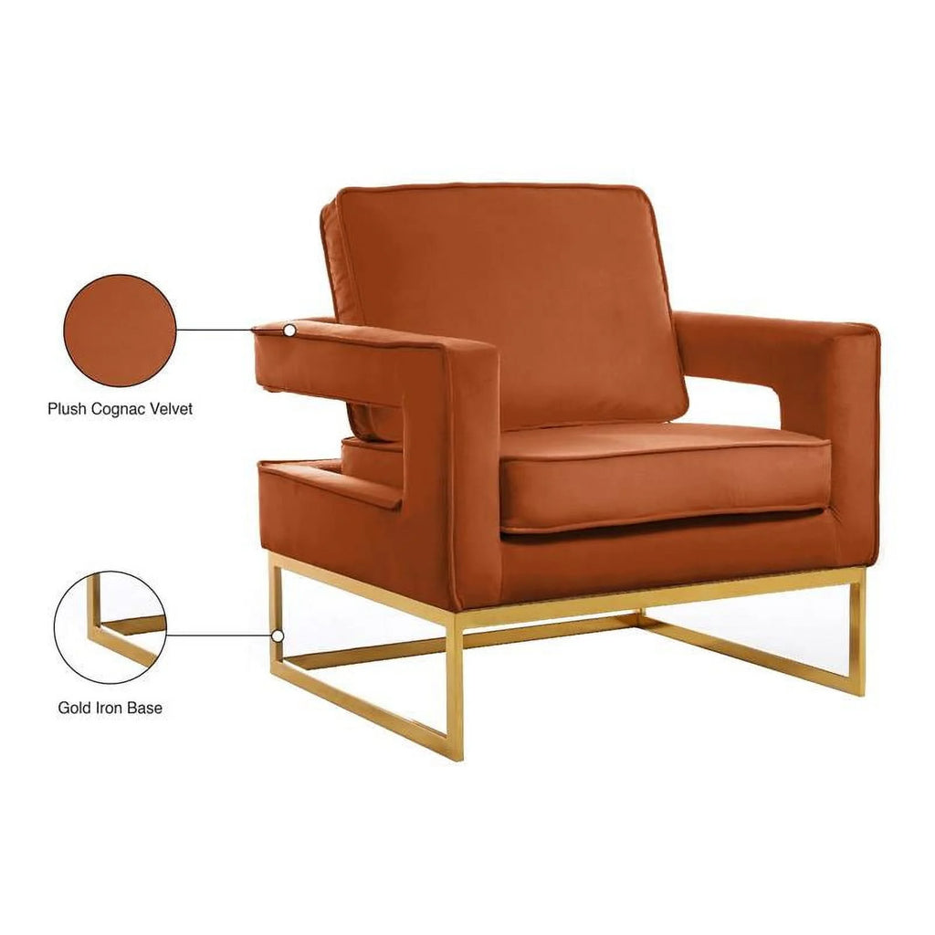 Velvet Accent Chair in Cognac and Gold X7766