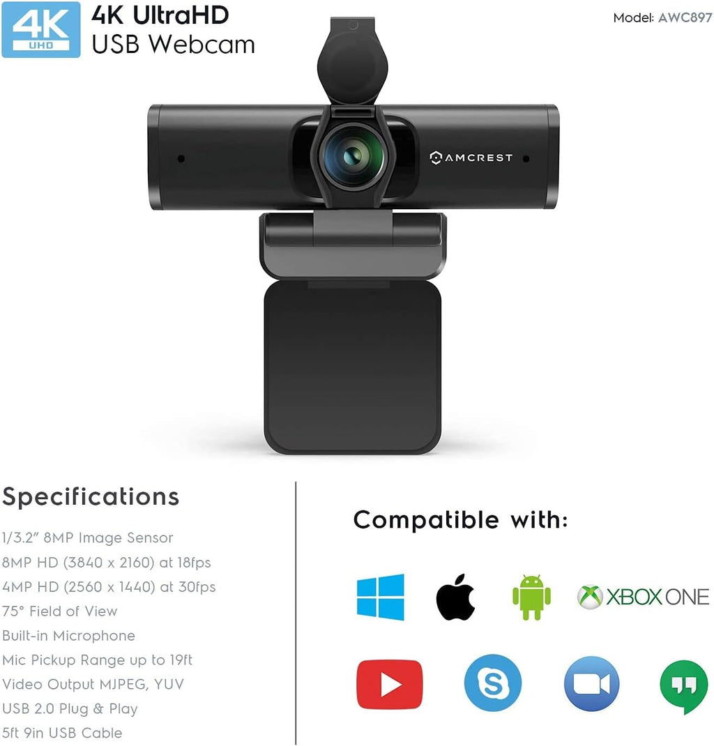 4K Webcam with Microphone & Privacy Cover X41974