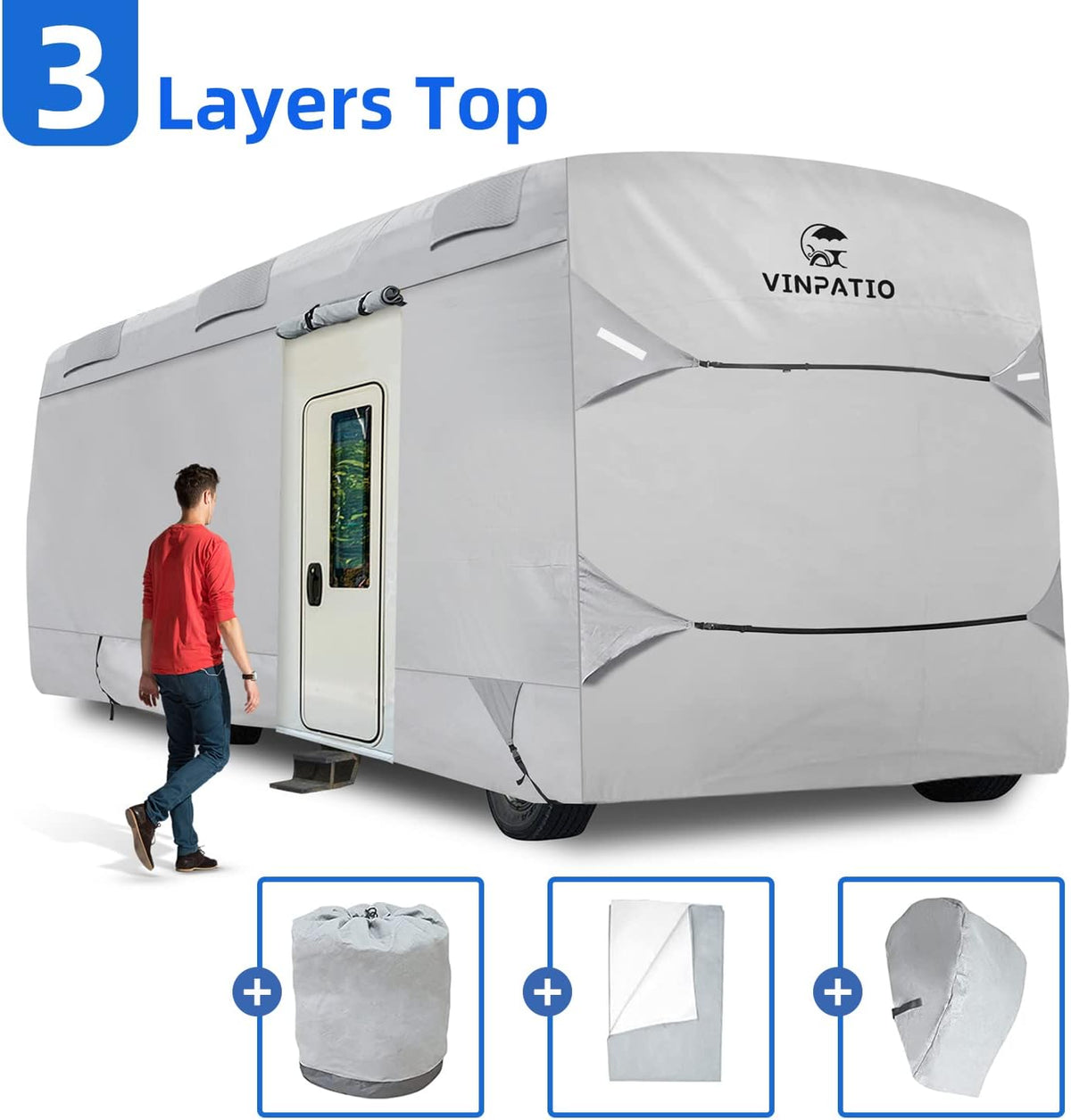 Class A RV Cover 3 Layers Polypro Grey A956