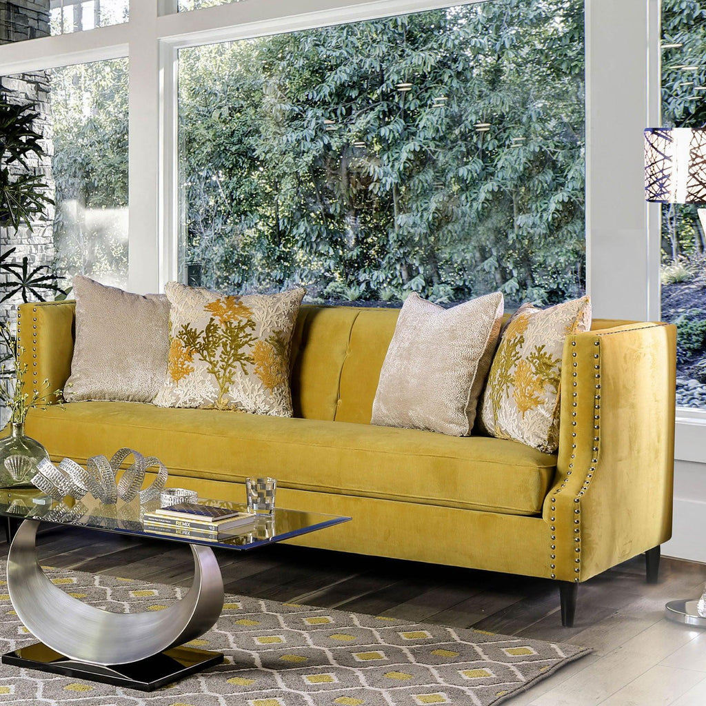 Royal Yellow Microfiber Sofa and Loveseat U14935