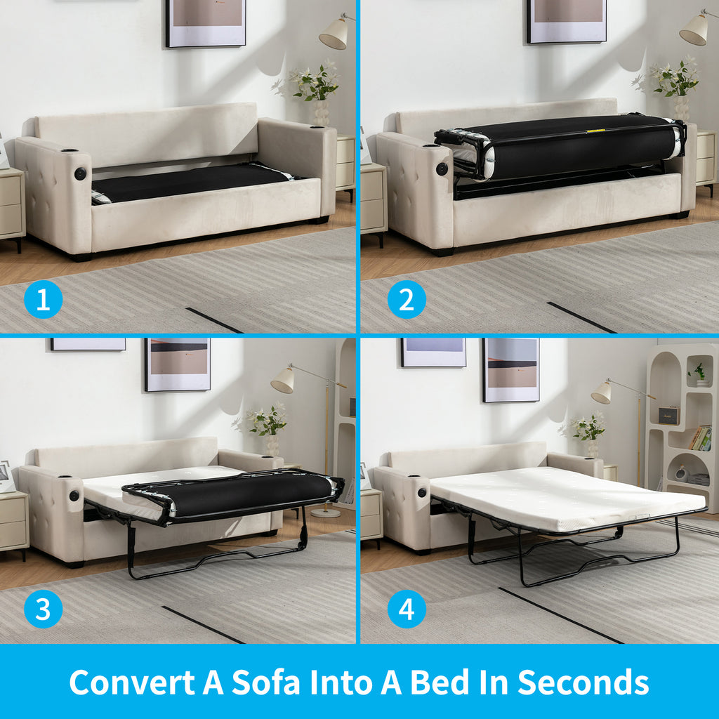 2-in-1 Convertible Sleeper Sofa Bed Full Size Daybed with Memory Foam Mattress E743018