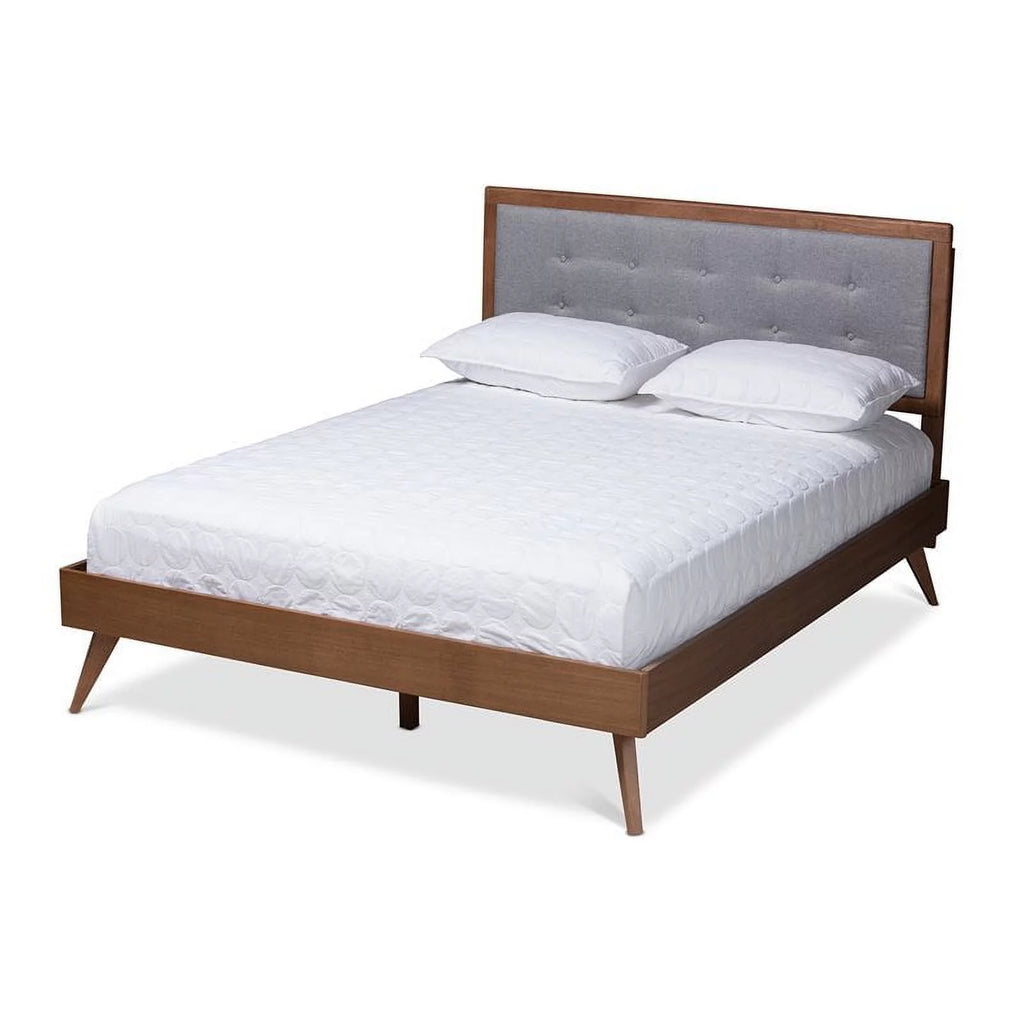 Mid-Century Wood and Fabric King Platform Bed C7339
