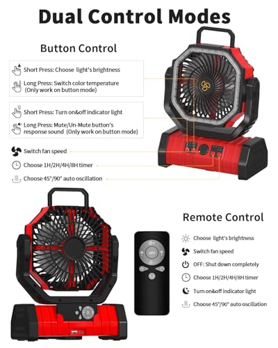 Battery Operated Portable Oscillating Fan with LED Lantern Light 20000mAh Rechargeable X9913