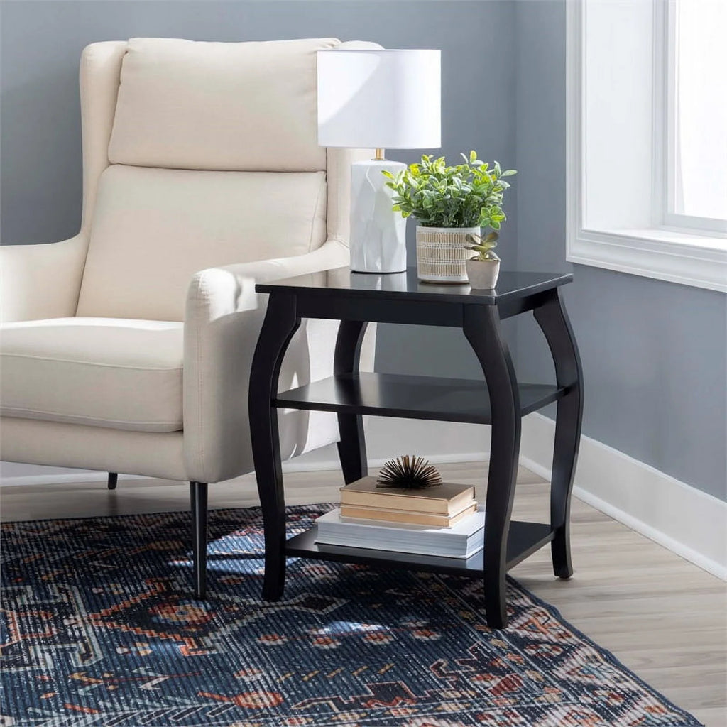 Black Wood Side Table with 2 Shelves S16119