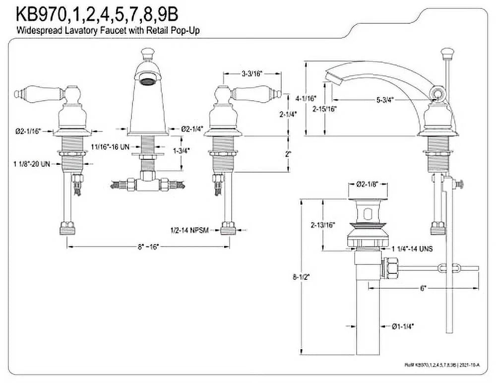 Widespread Lavatory Faucet with Porcelain Handle, Polished Brass O621803
