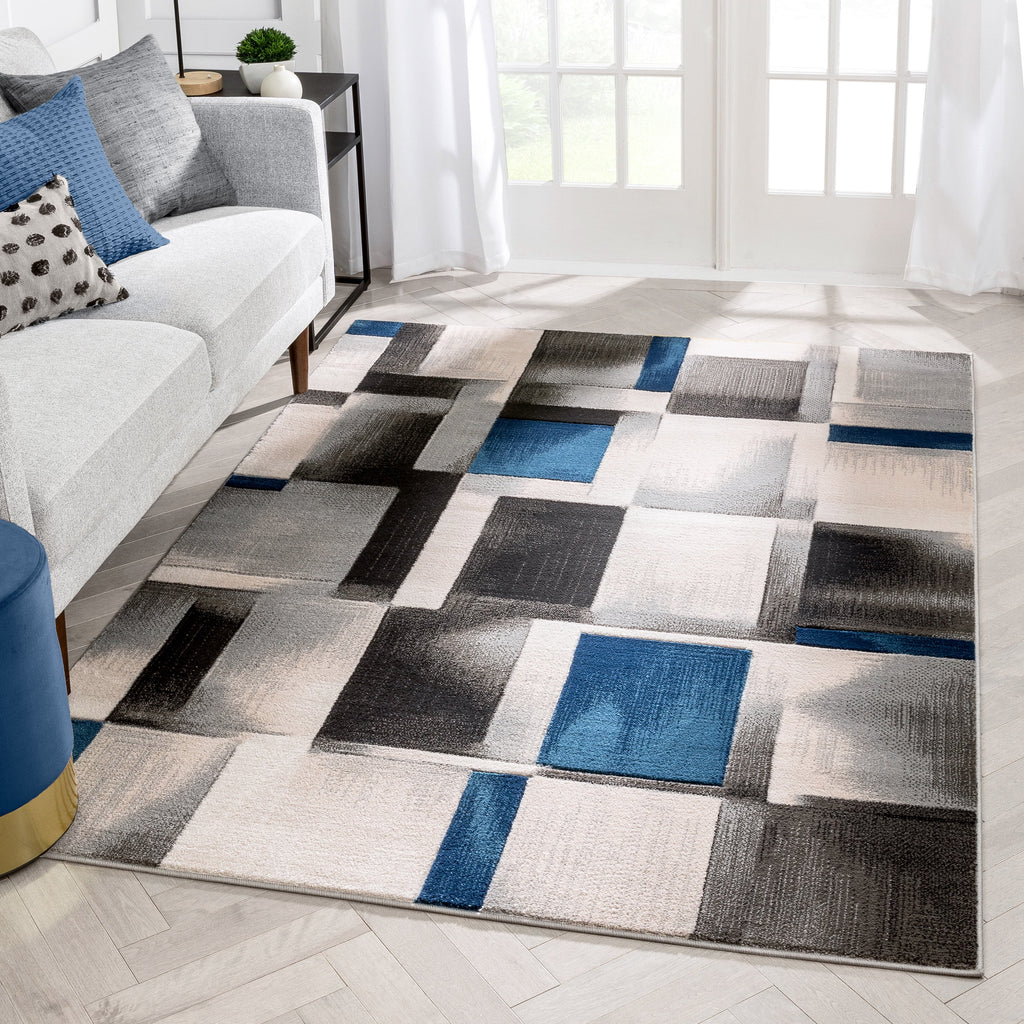 Blue Modern Geometric Area Rug T615