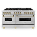 60 Inch Dual Fuel Range in Stainless Steel with Gold Accents E39660