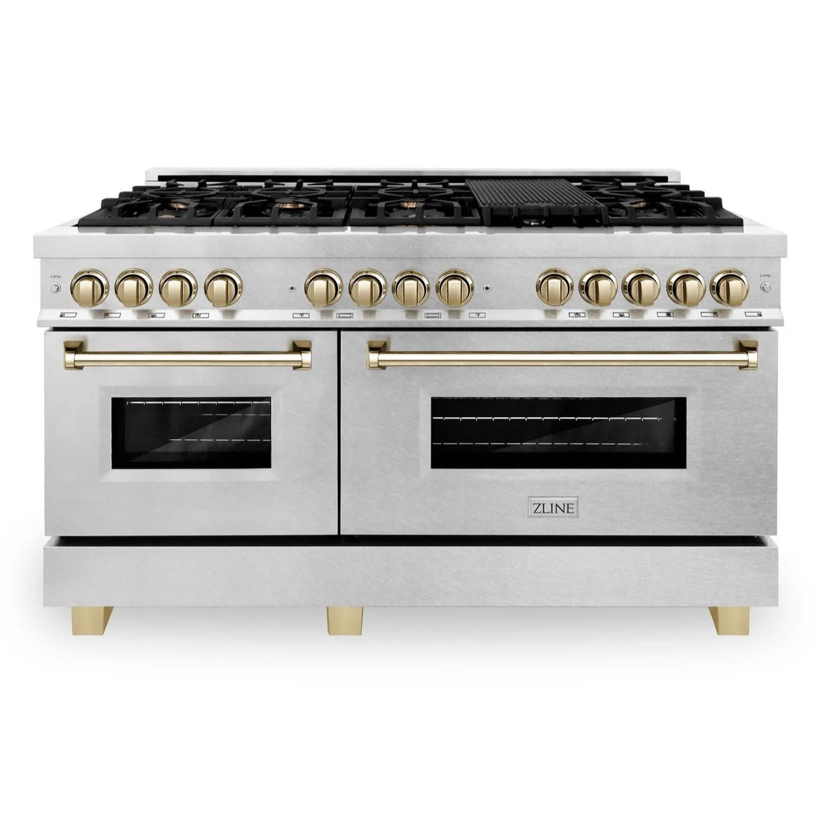 60 Inch Dual Fuel Range in Stainless Steel with Gold Accents E39660